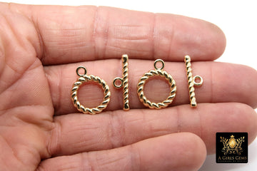 Gold Filled Toggle Clasp, Round Spiral Twist Clasps with Toggle Bar Connectors for Bracelet, Necklace, 15 x 19 mm, 21 mm Bar - A Girls Gems